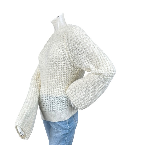 Anthropologie Oversized Cream Knit Bell Sleeve Off Shoulder Wide Neck Sweater XS - Picture 9 of 10